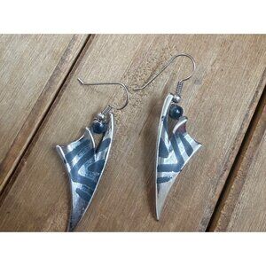 Abstract Silver Drop Earrings With Geometric Tribal Design & Gift Box